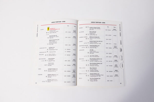 1989 Ferrari Dealer Directory 328 348 Mondial Testarossa F40