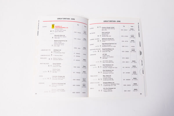 1989 Ferrari Dealer Directory 328 348 Mondial Testarossa F40