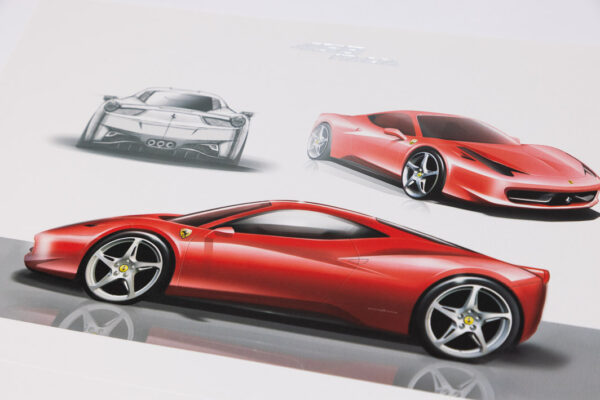 2009-15 Ferrari 458 Italia Lithograph Press Drawing Print