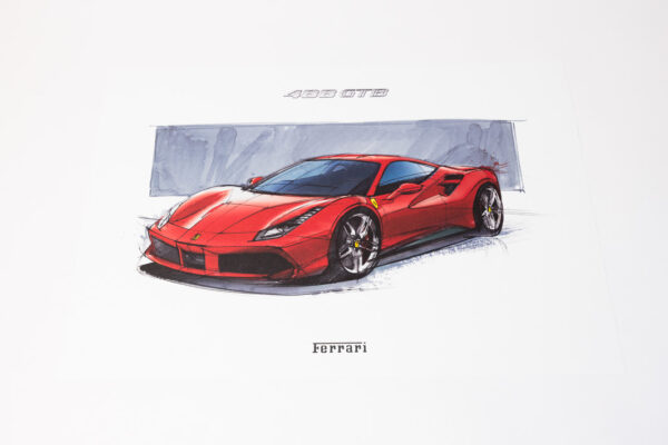 2015-19 Ferrari 488 GTB Lithograph Press Drawing Print