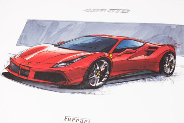 2015-19 Ferrari 488 GTB Lithograph Press Drawing Print
