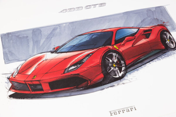 2015-19 Ferrari 488 GTB Lithograph Press Drawing Print