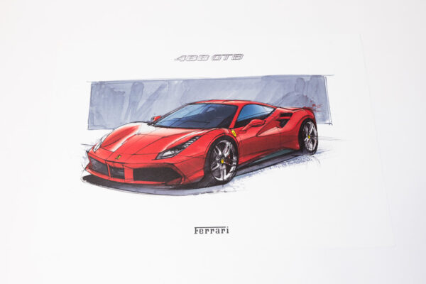 2015-19 Ferrari 488 GTB Lithograph Press Drawing Print
