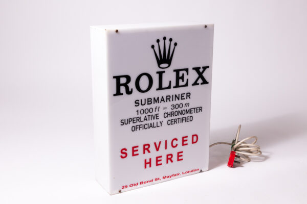 1960-80’s Rolex Submariner Serviced Here Old Bond St Illuminated Sign