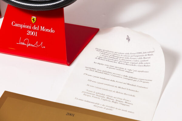 2001 Ferrari F1 Steering Wheel 1:1 Scale Trophy Michael Schumacher Luca De Montezemolo Letter