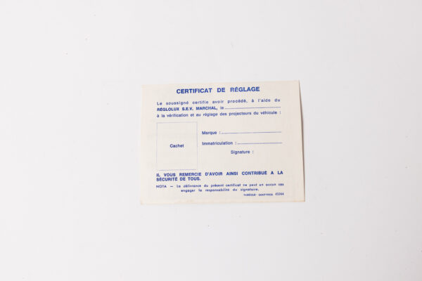 1963-74 S.E.V. Marchal Headlamp Headlight Certificate Card Ferrari 250 275 330 365 Daytona Dino