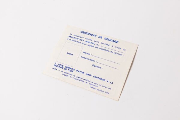 1963-74 S.E.V. Marchal Headlamp Headlight Certificate Card Ferrari 250 275 330 365 Daytona Dino