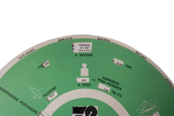 1972 F1 Il Disco Cifrario della Velocità Circuits Cars Paper Wheel Chart
