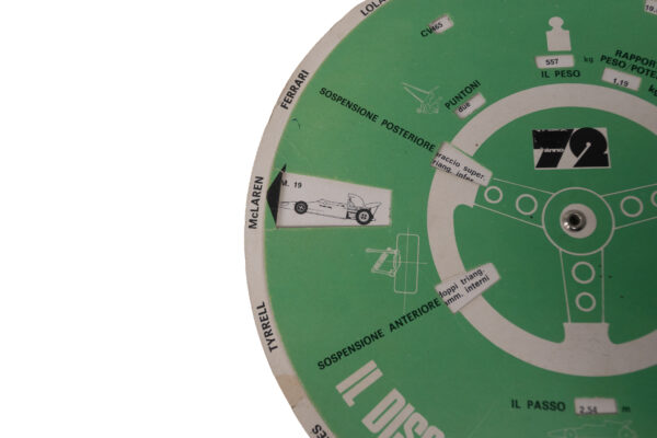 1972 F1 Il Disco Cifrario della Velocità Circuits Cars Paper Wheel Chart