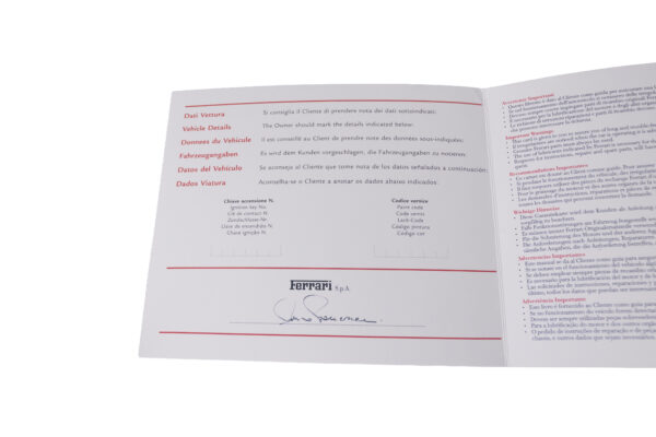 2007-09 Ferrari 430 Scuderia Blank Warranty Card Service Book