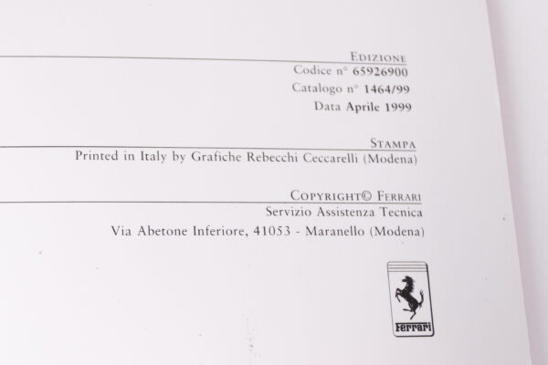1999-2005 Ferrari 360 Modena Blank Warranty Service Book